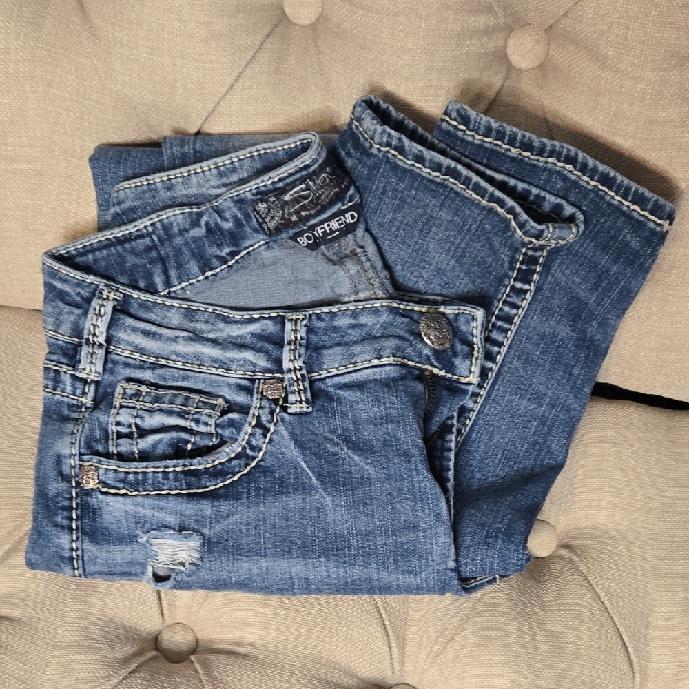 SILVER Blue Boyfriend Jeans with Distressed Look